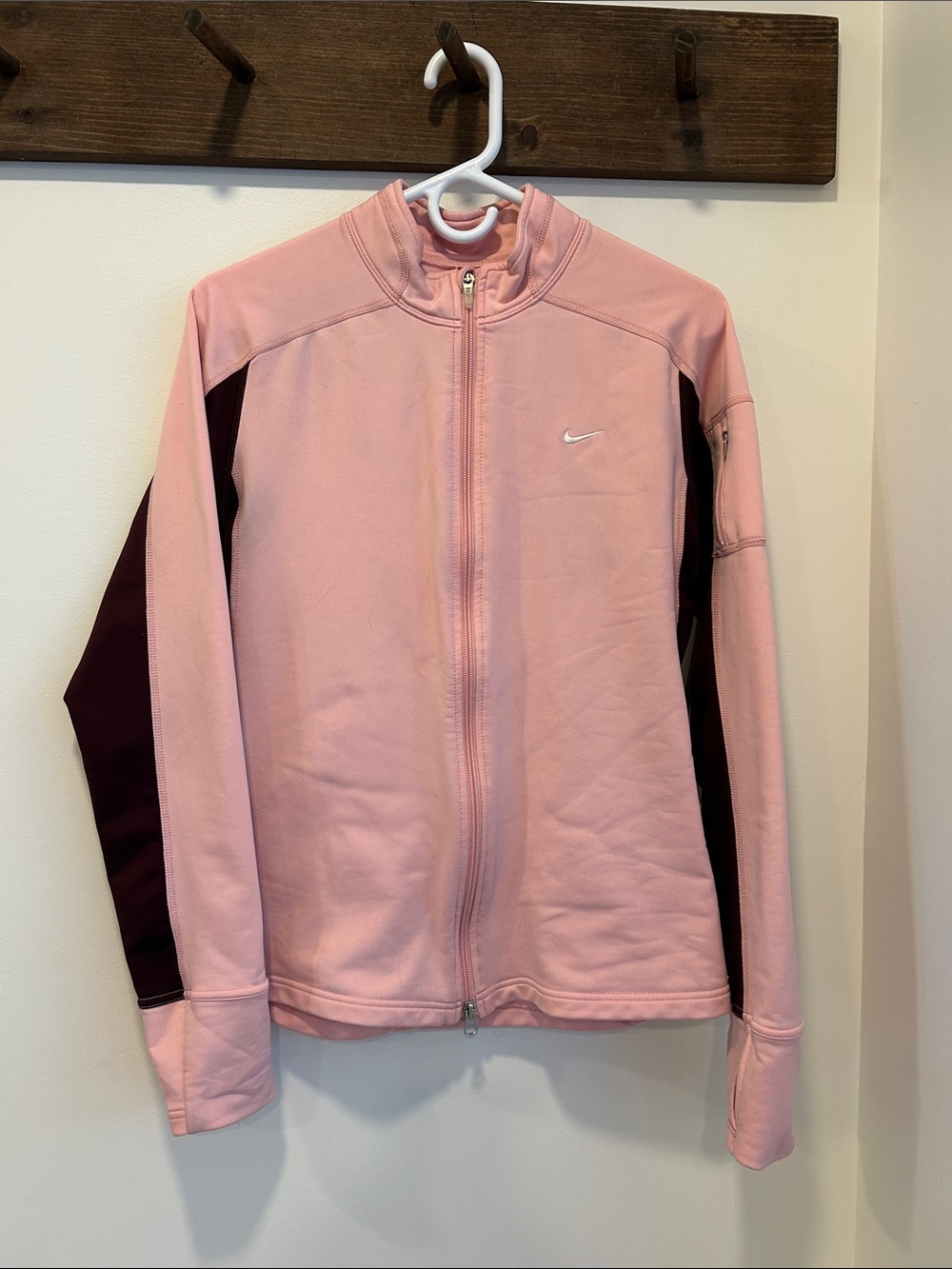 Nike Women's Pink and Burgundy Full-Zip Bomber Jacket